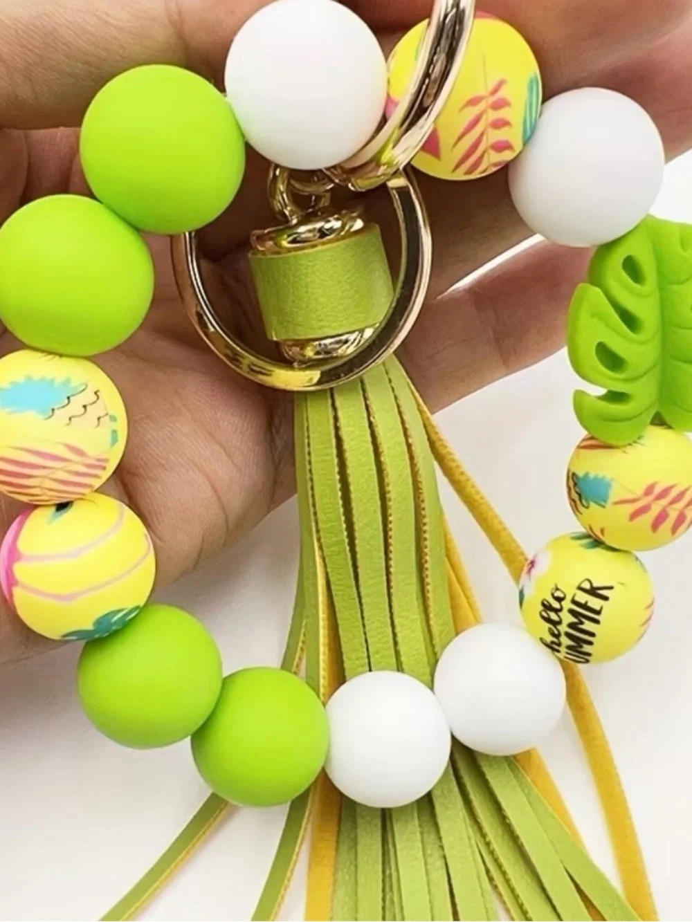 Silicone Leaf Tassel Keychain Bracelet -B22